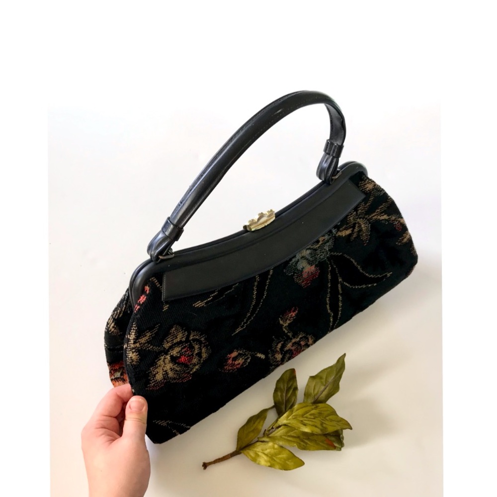 Vintage Black Floral Carpet Bag